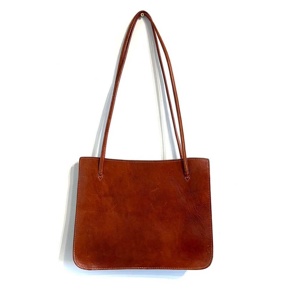 Vintage Saga leather shoulder bag architectural shape laptop iPad bag zip top